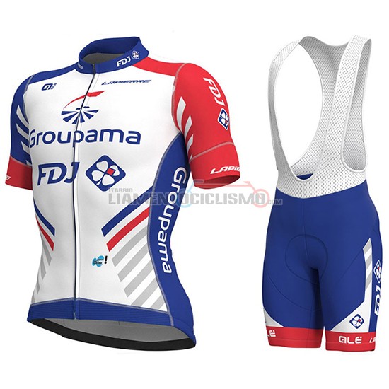 Abbigliamento Ciclismo Groupama Fdj Prs Manica Corta 2018 Bianco e Blu